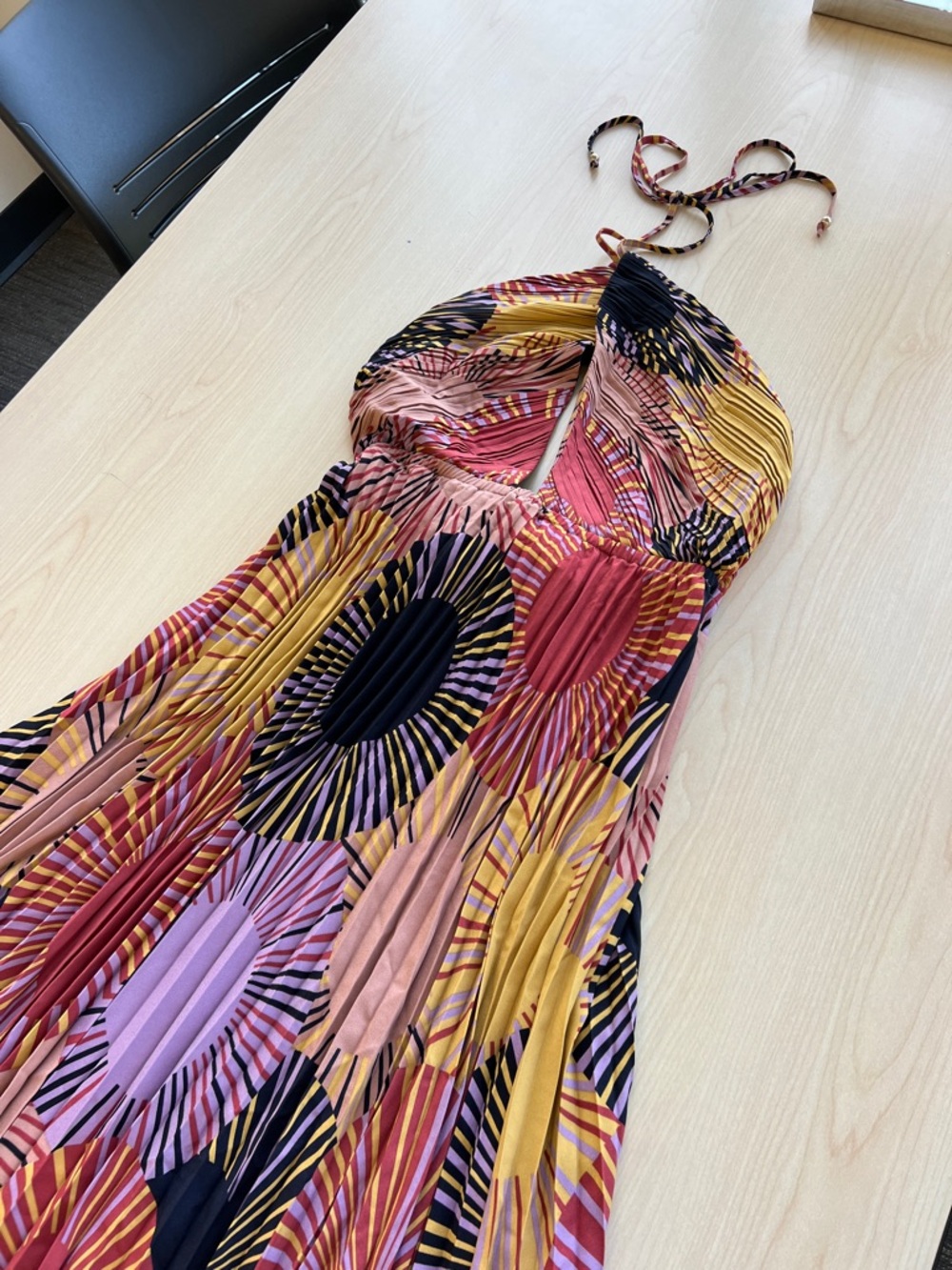 House of Harlow geometric artsy colorful halter top open back midi maxi dress M - Picture 2 of 6